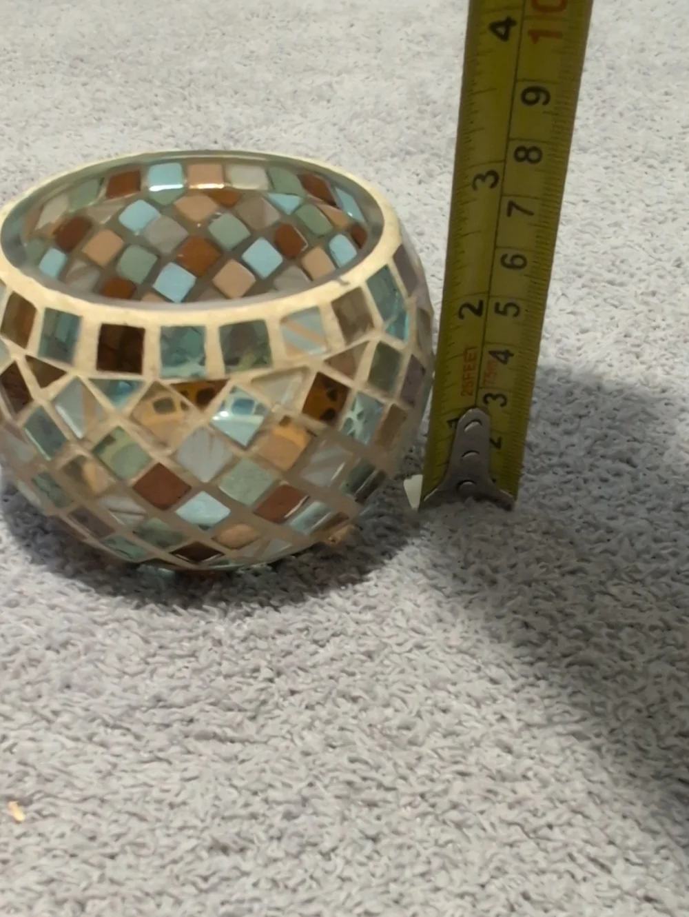Mosaic Glass Tea Light Holder - Aqua, Gold, Brown